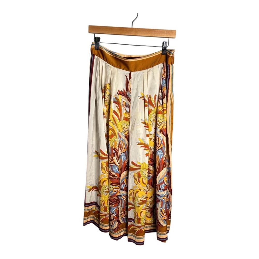 Zara Cream Wide-Leg Pants with Mustard & Rust Floral Print